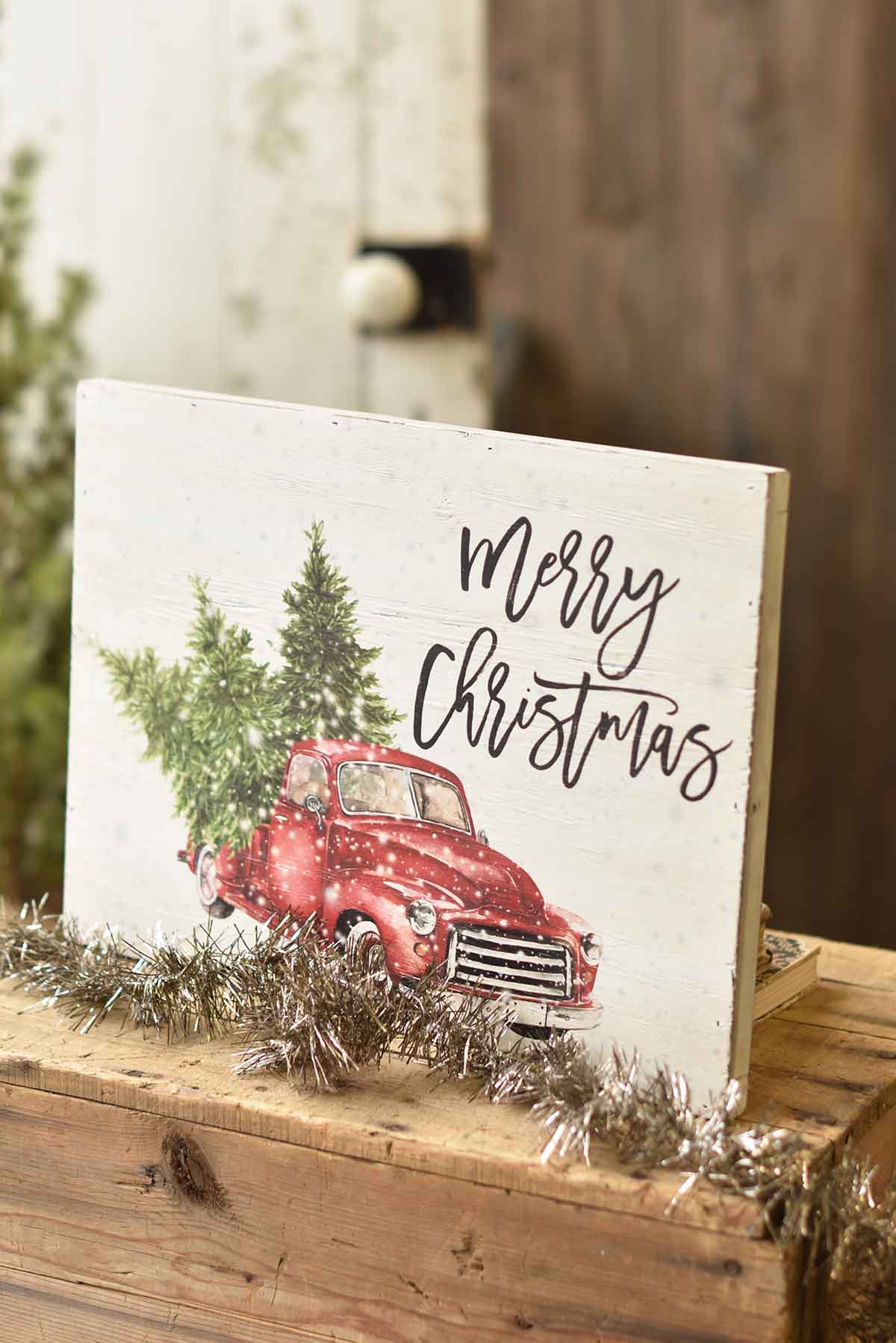 MERRY CHRISTMAS TRUCK & TREES SIGN