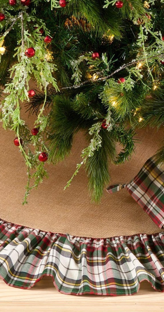 Plaid Ruffle Design Jute Tree Skirt