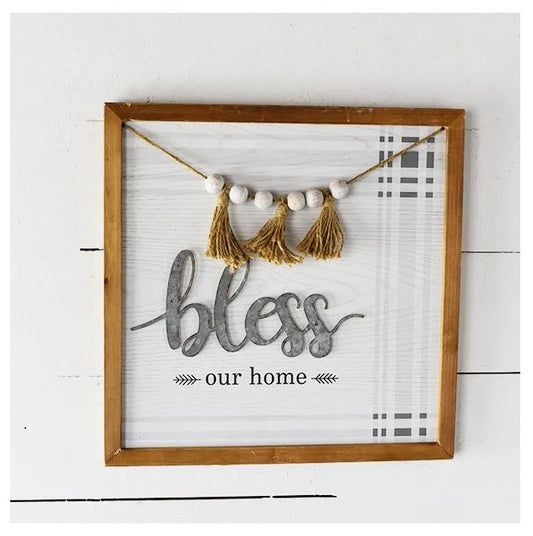 16"x16" BLESS SIGN WITH PLAID
