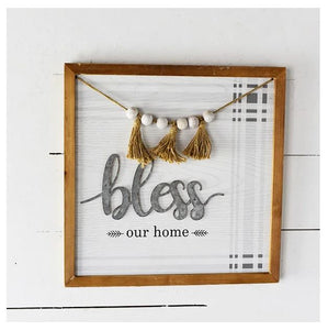 16"x16" BLESS SIGN WITH PLAID *
