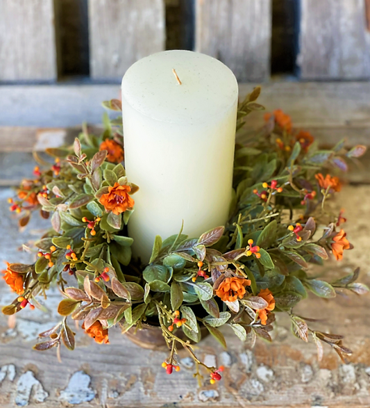 Autumn Rosette Candle Ring | Pumpkin | 8"

This collection features small, colorful rosettes peppered throughout a bed of lush greenery with little berry-like orbs.

8" | 3" Inner