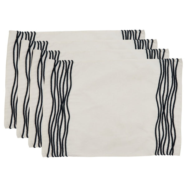 Cotton Placemats with Line Design - Navy