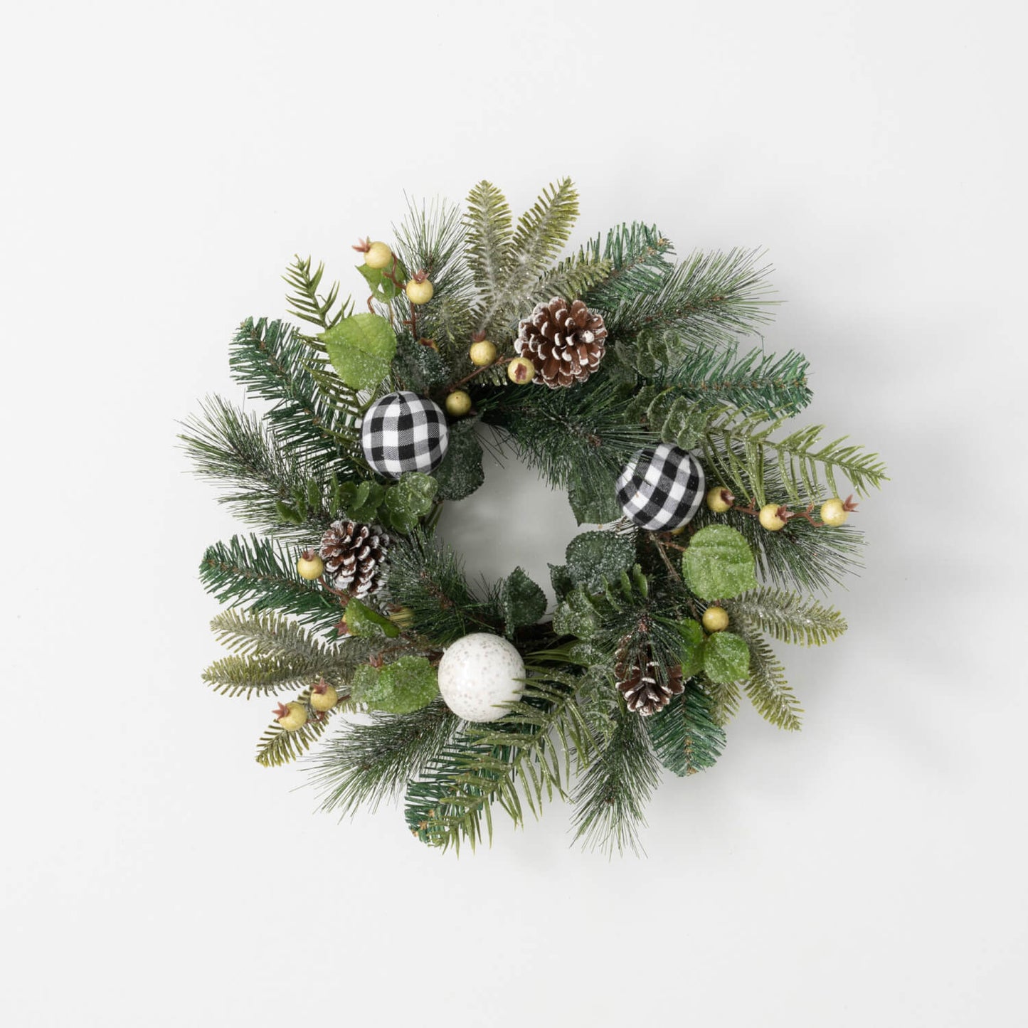 20" FLOCKED PLAID PINE WREATH