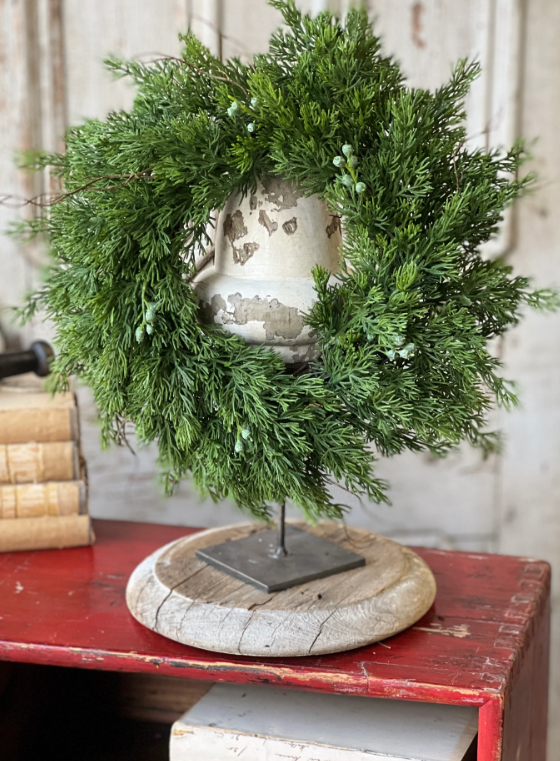 16" Dripping Cedar Wreath/Candle Ring