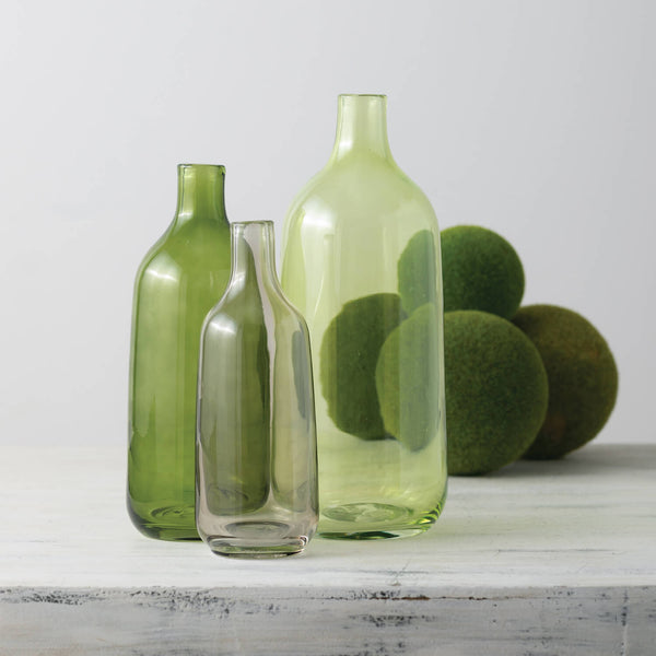 4" X 10.75" GREEN BOTTLE VASE