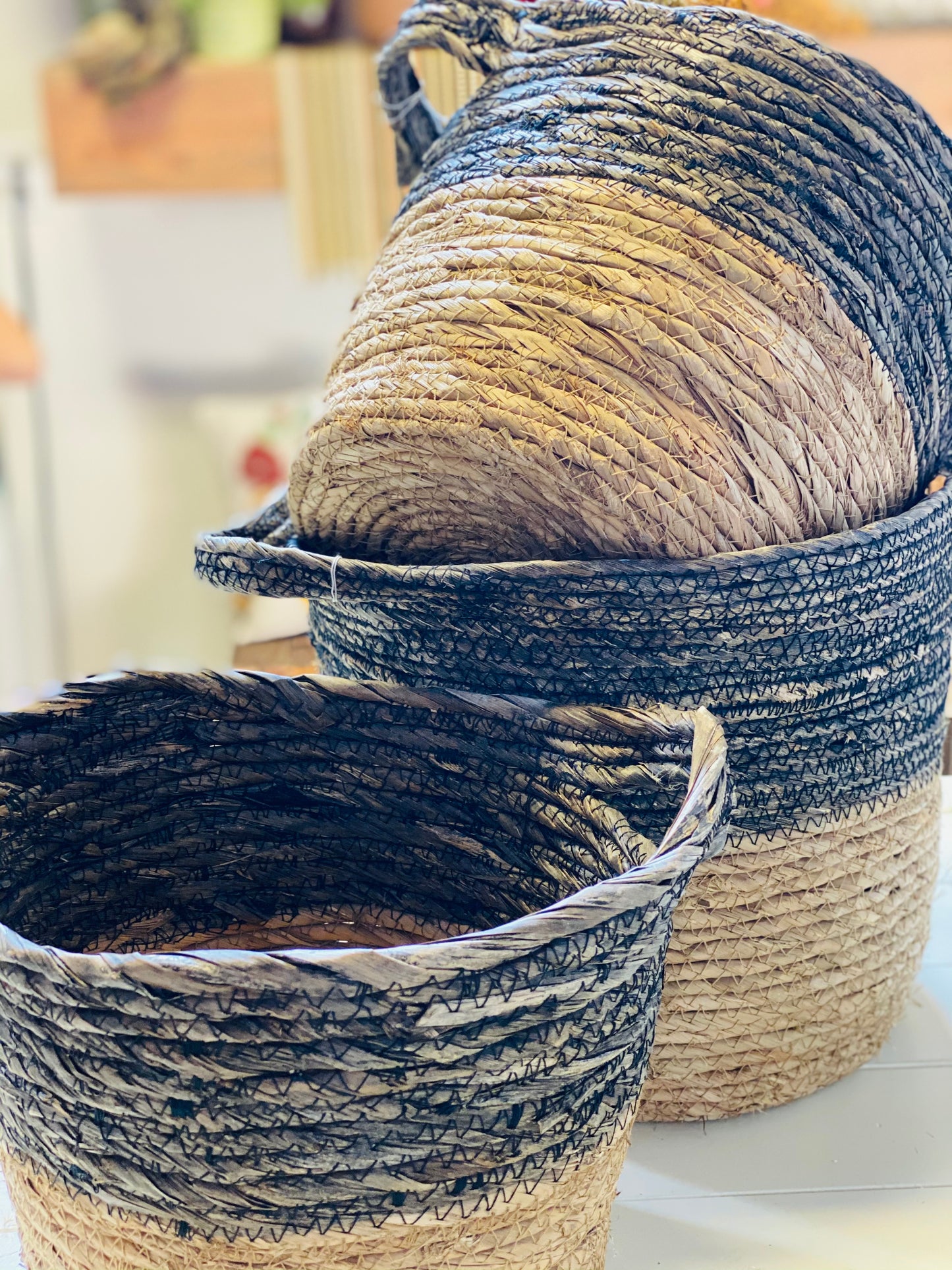 BLACK + NATURAL BASKET   3 sizes