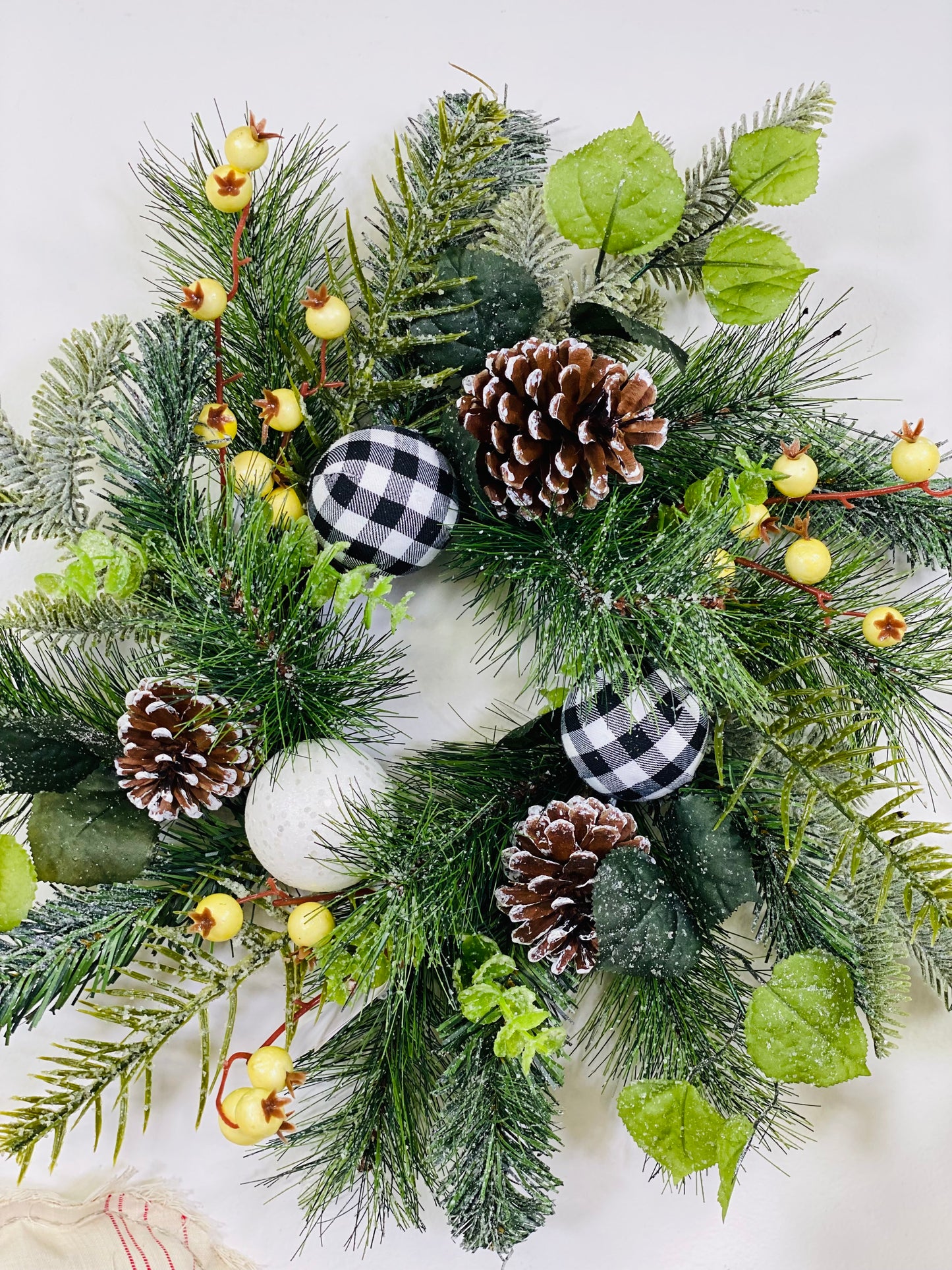 20" FLOCKED PLAID PINE WREATH