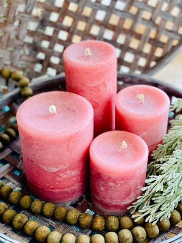 CASHMERE WOODS (scented) Pillar Candles -  5 SIZES
