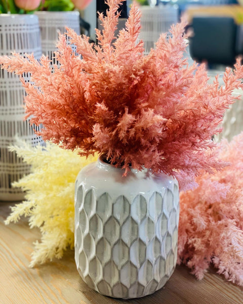 FAUX PRESERVED PLUME BUSH PAMPAS BOUQUET - 3 ASSORT COLORS