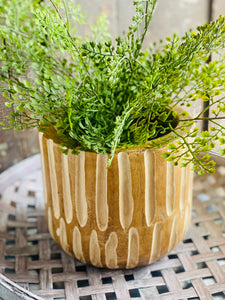 7" CARVED STRIPE WOOD PLANTER *