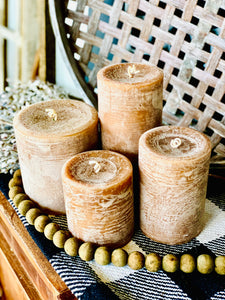 FIREWOOD  (scented) Pillar Candles -  5 SIZES