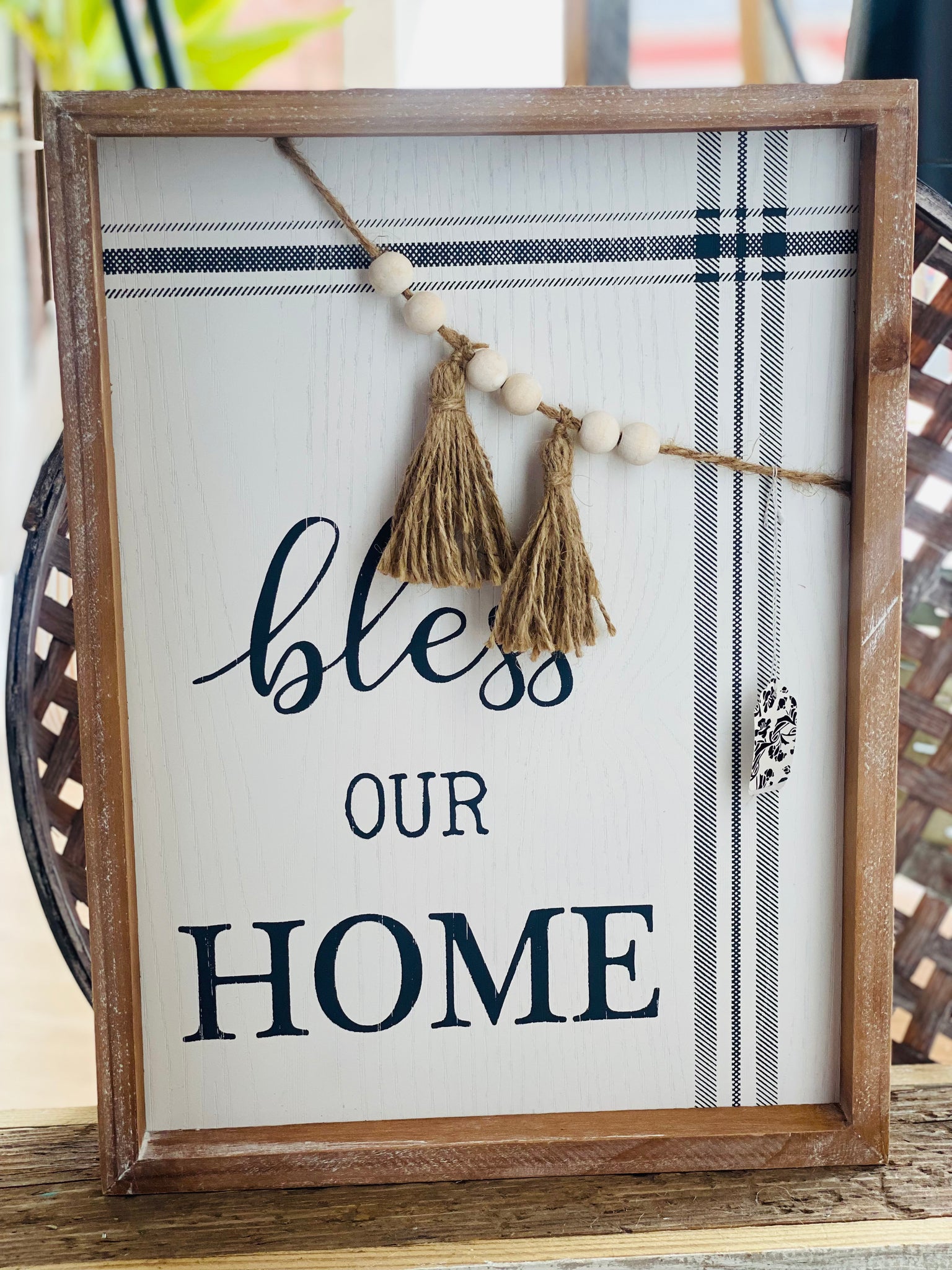 16"x12" BLESS SIGN WITH PLAID *