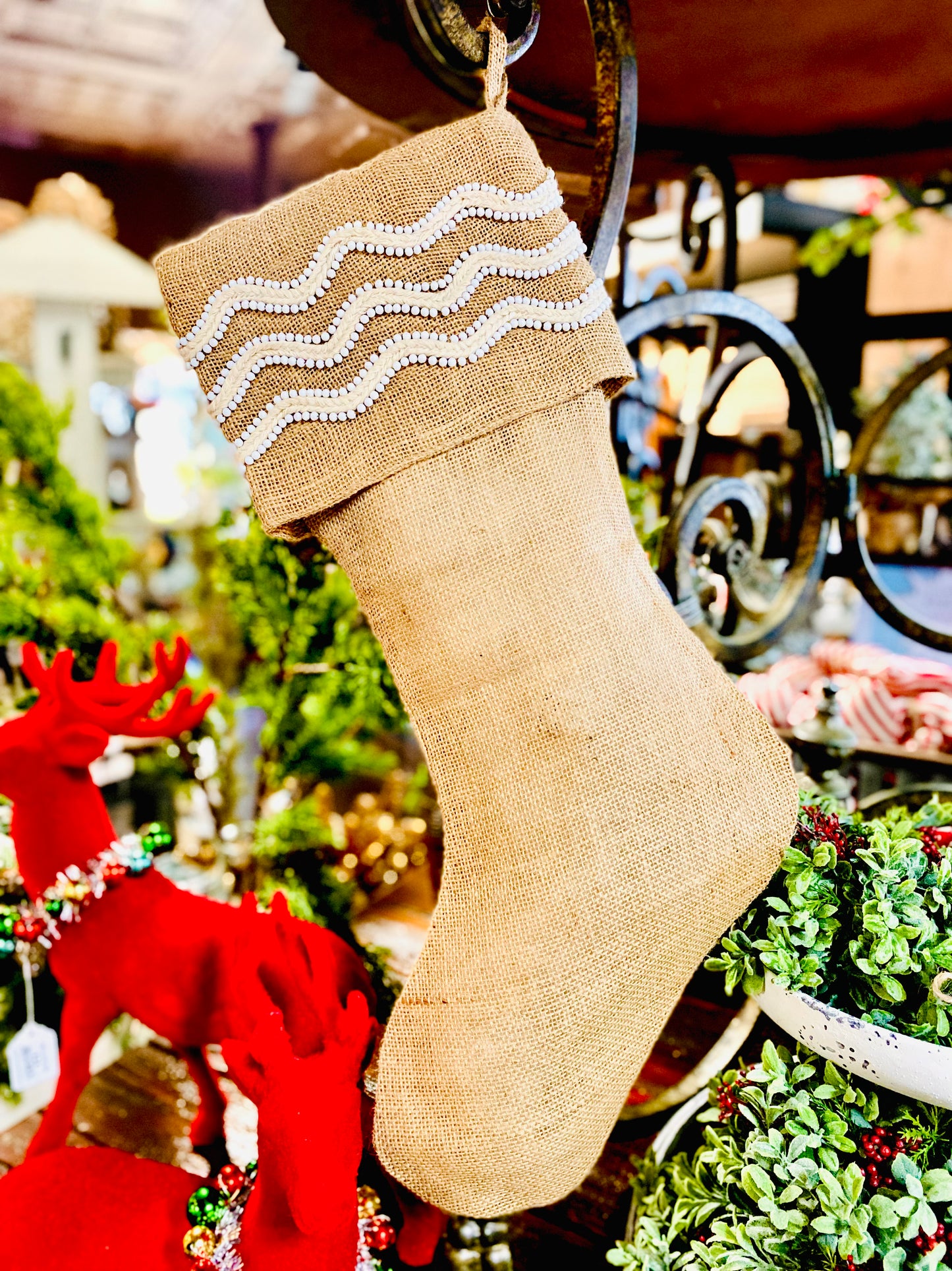 Beaded burlap stocking