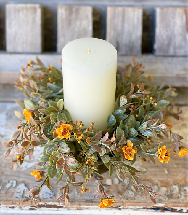 Autumn Rosette Candle Ring | Mustard | 8"