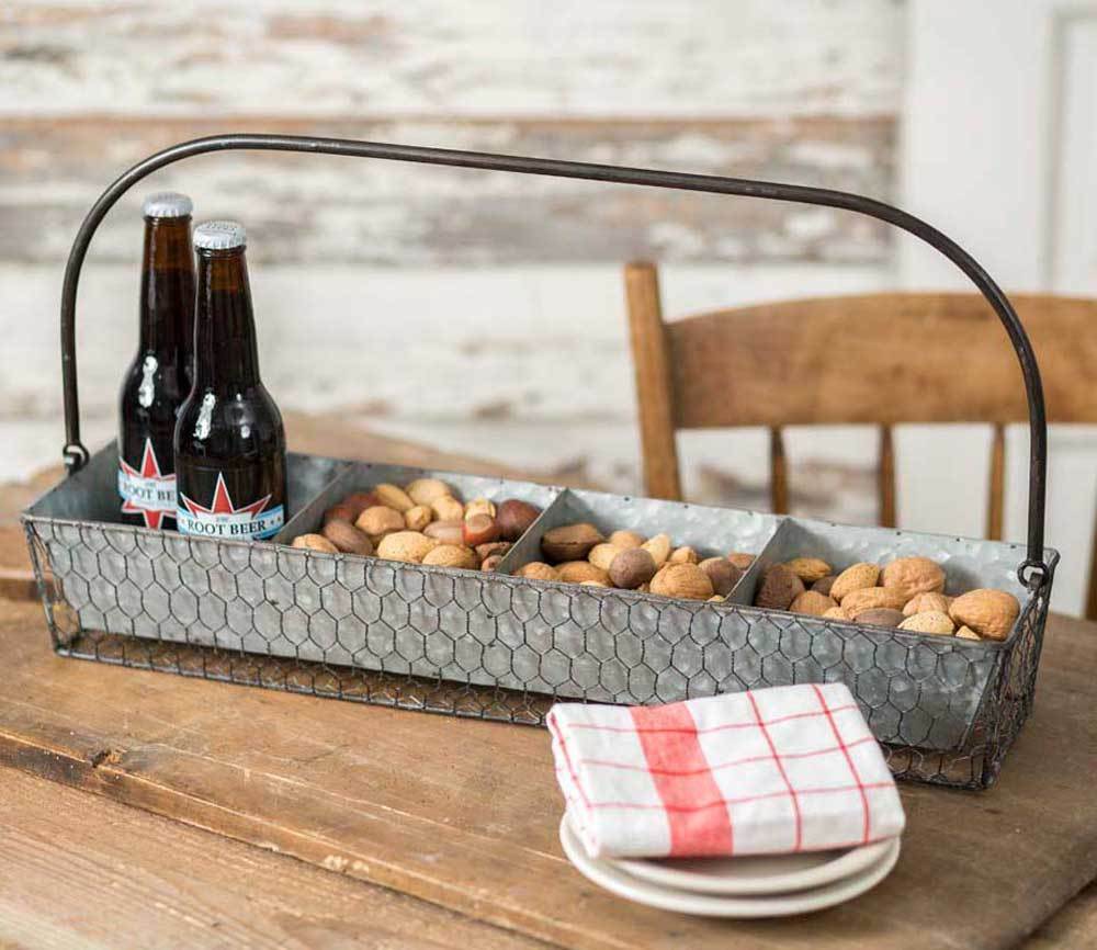 Distressed Metal Chicken Wire Divided Tabletop Basket Caddy Holder - Farmhouse *