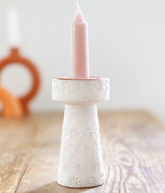 CERAMIC STAMPED CANDLESTICK HOLDER *